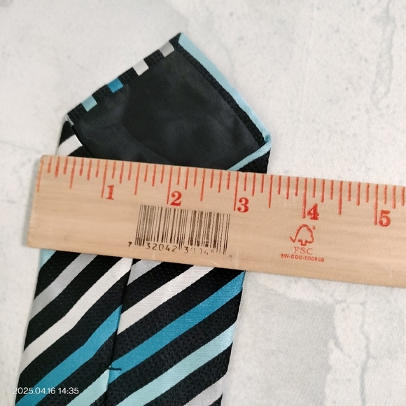 Alfani Silk Men's Necktie Striped Satin Textured Black and Blue Tie Formal Tag - Picture 4 of 7